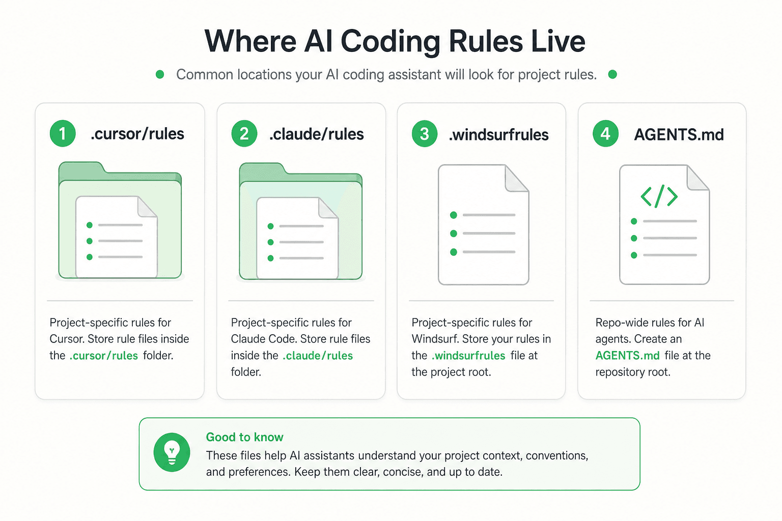 A shared rules file across coding agents